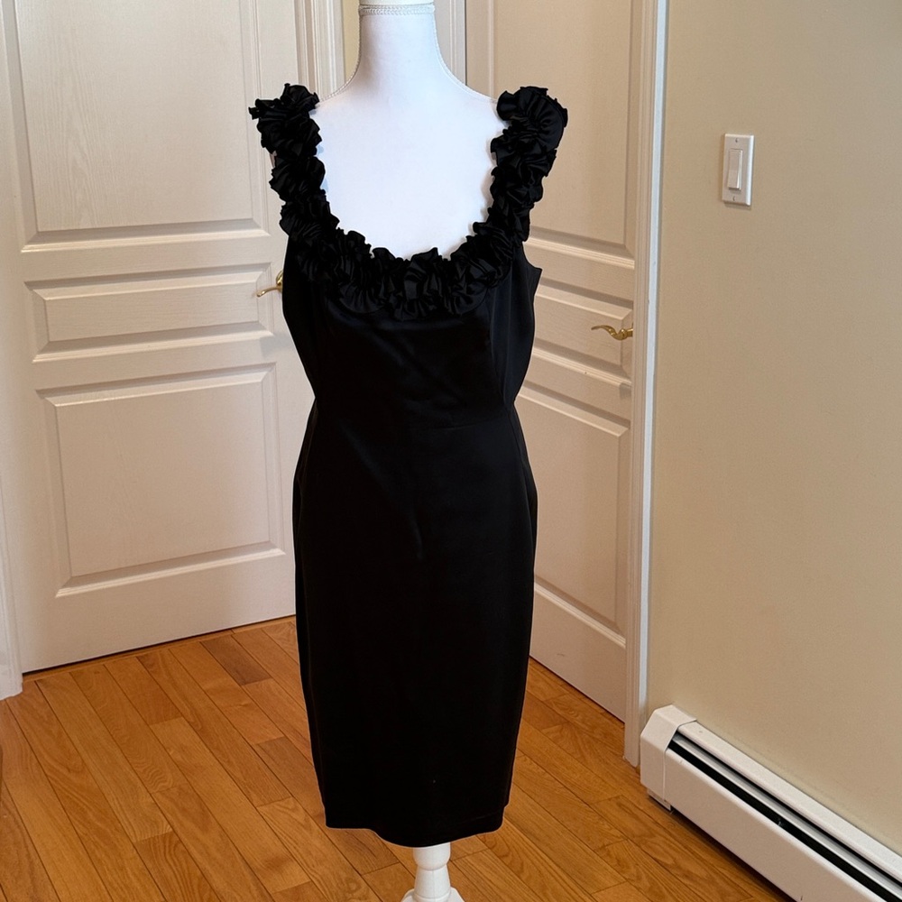 White House Black Market Elegant Black Ruffle Midi Dress
